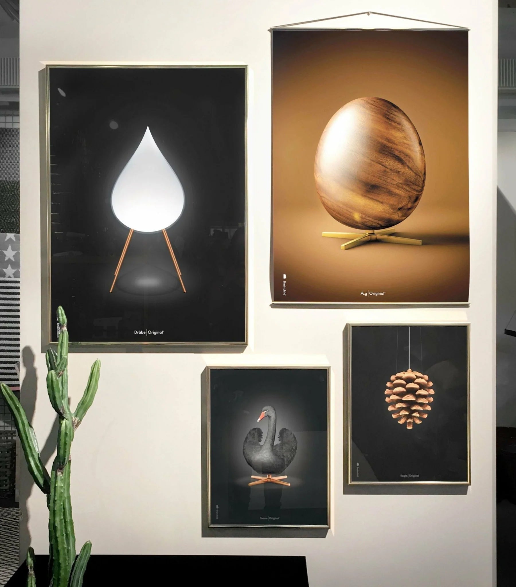 Brainchild Pine Cone Classic Poster, Brass Frame A5, Black Background