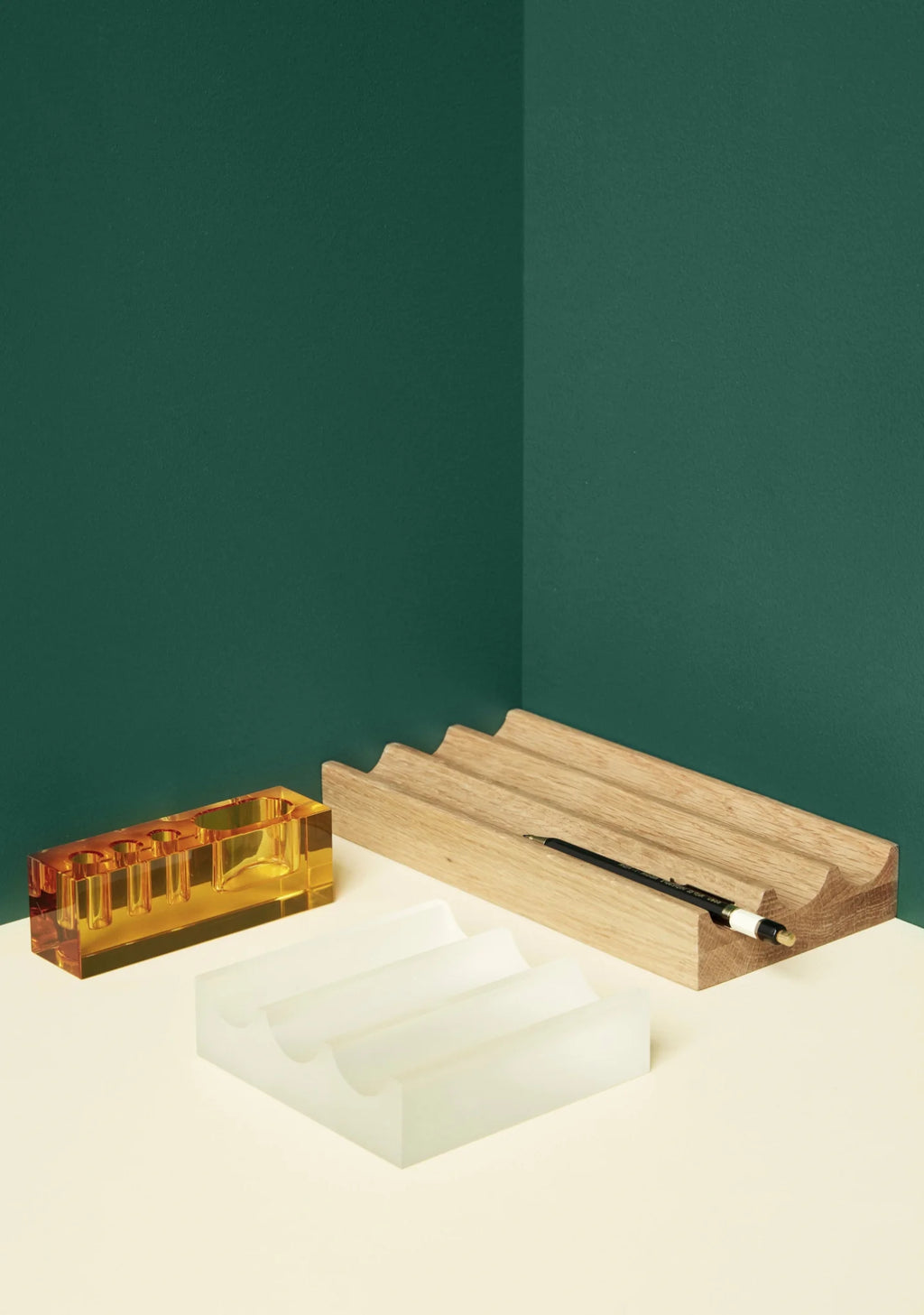 Hübsch Wave Desk Organizer in Frosted Glass - Stylish Office Storage Solution